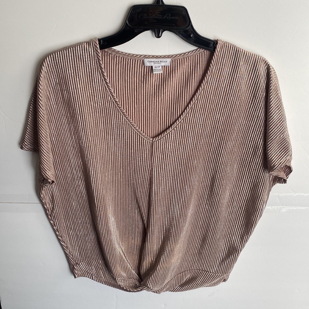 Carolina Belle Montréal Champagne Blush Gold V Neck Short Sleeve Top Siz…